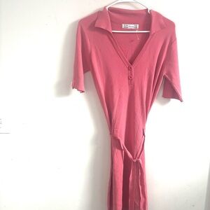 Zara polo knit dress short sleeve belt loop v-neck light pink mini L